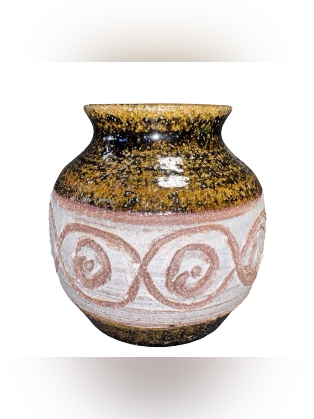 Pottery Studio Art Vase Bud Vase Gold Orange Signed 3.5” Tall & Textured Vintage
